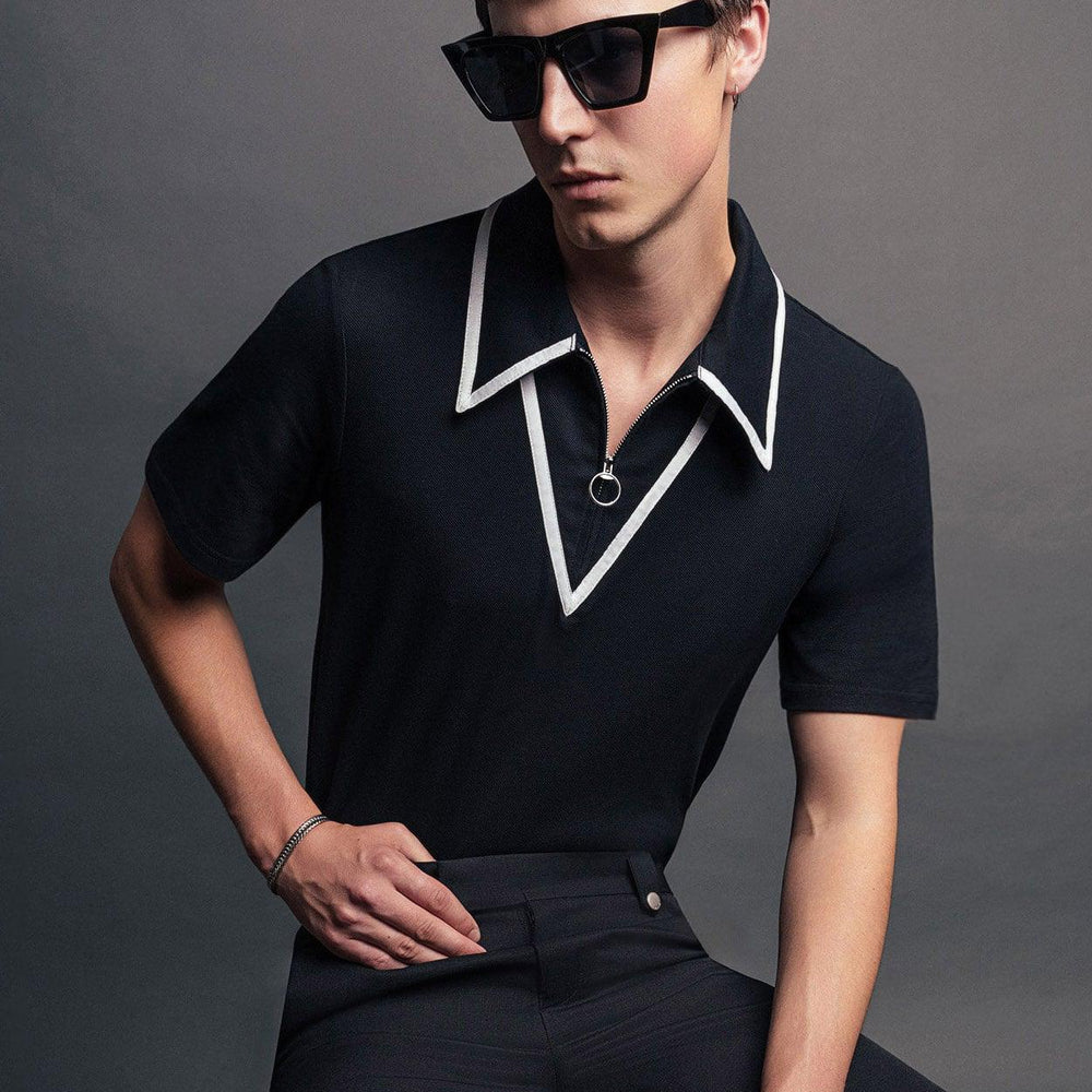 Shirt Circle Black ‐ Zip Carnaby Polo Cotton Phix