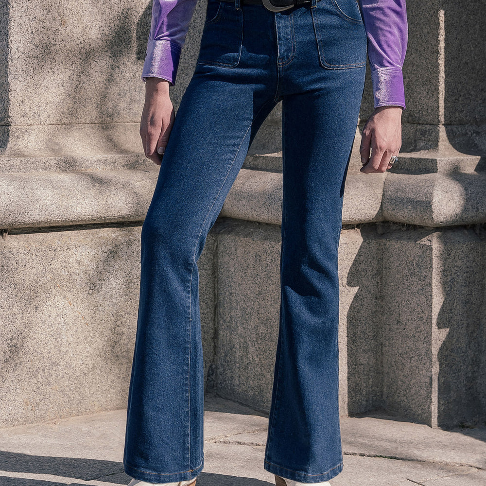 Blue 70's Front Pocket Denim Flare Jeans ‐ Phix