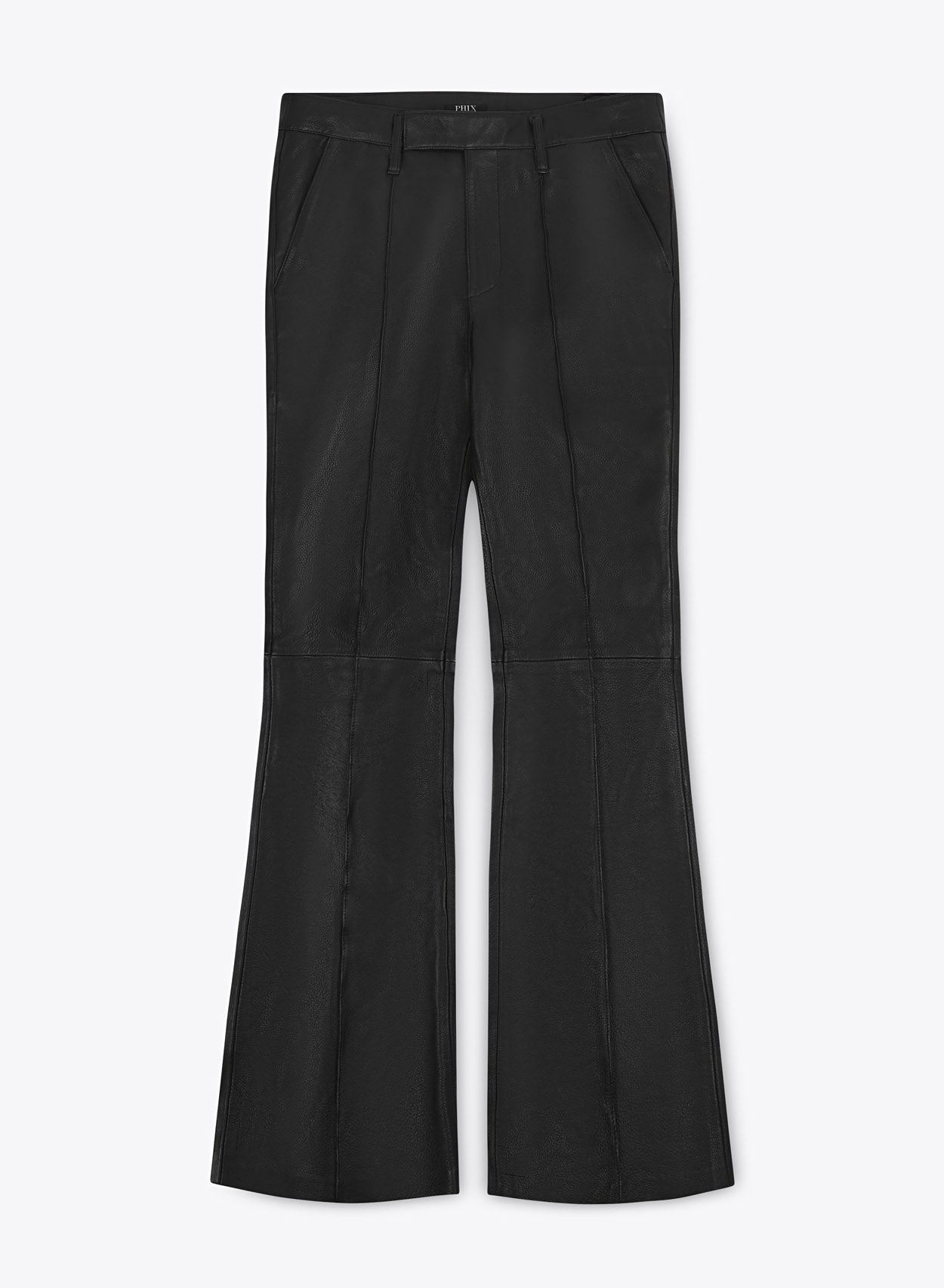 High Waisted Pin Tuck Slim Fit Flare Leather Trousers ‐ Phix