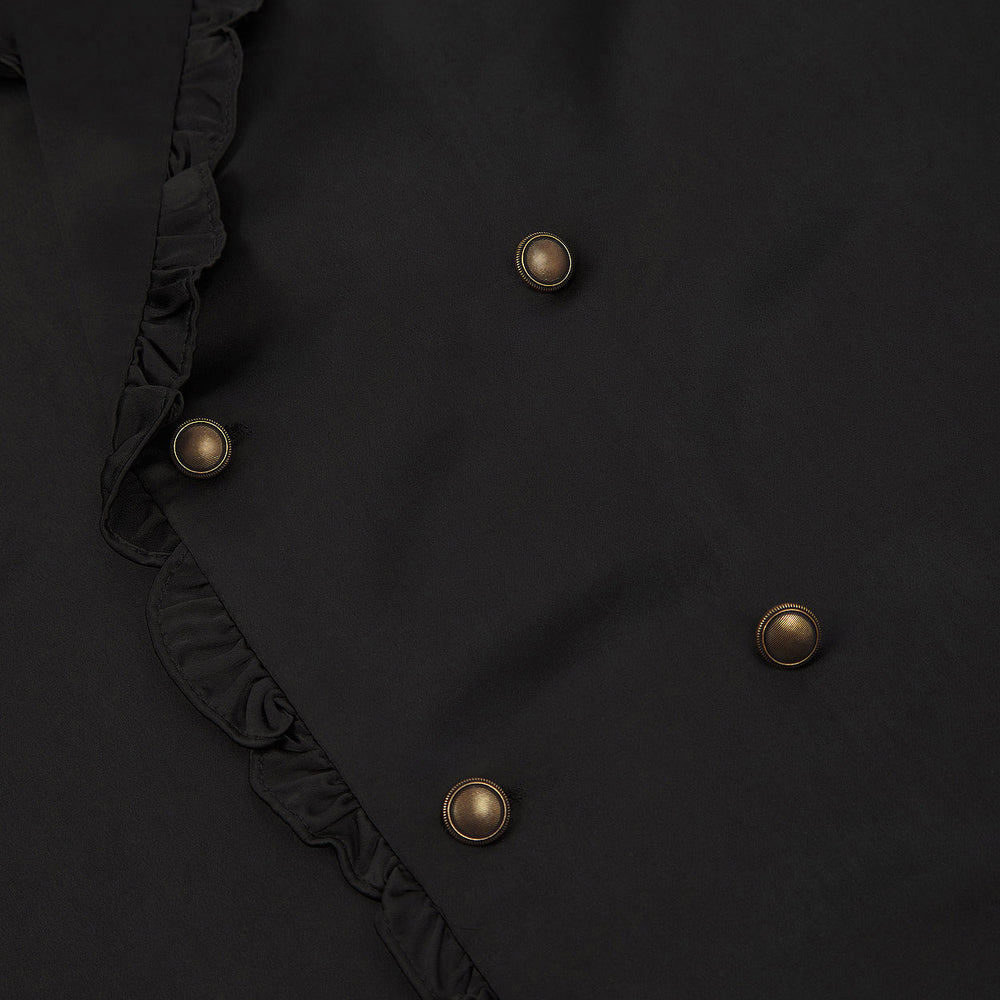 Men's Black Satin Ruffle Lapel Shirt & Phix