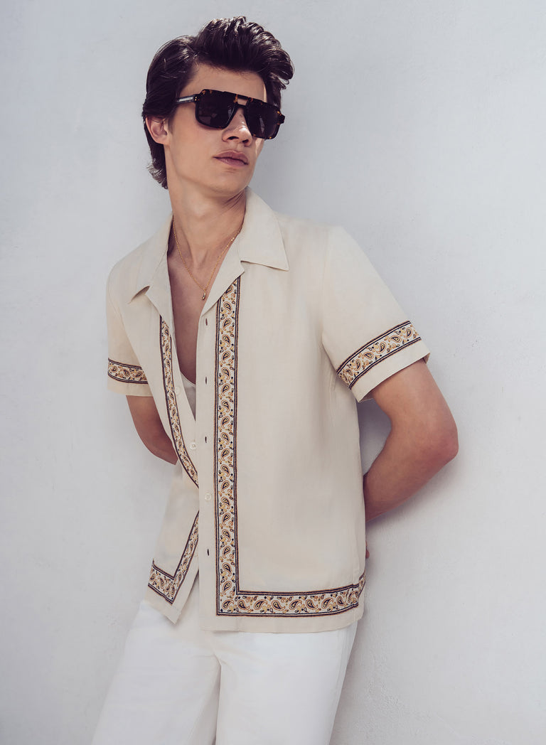 Linen Paisley Embroidered Cuban Style Shirt & Phix