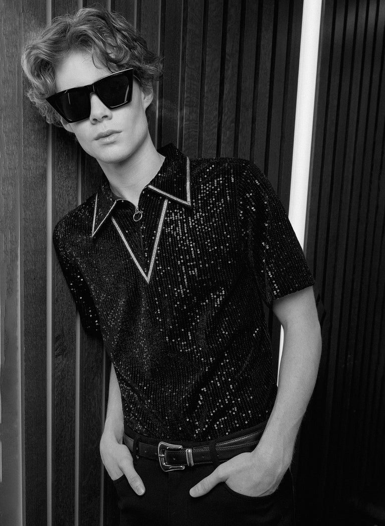 Black Sequin Carnaby Polo Shirt & Phix