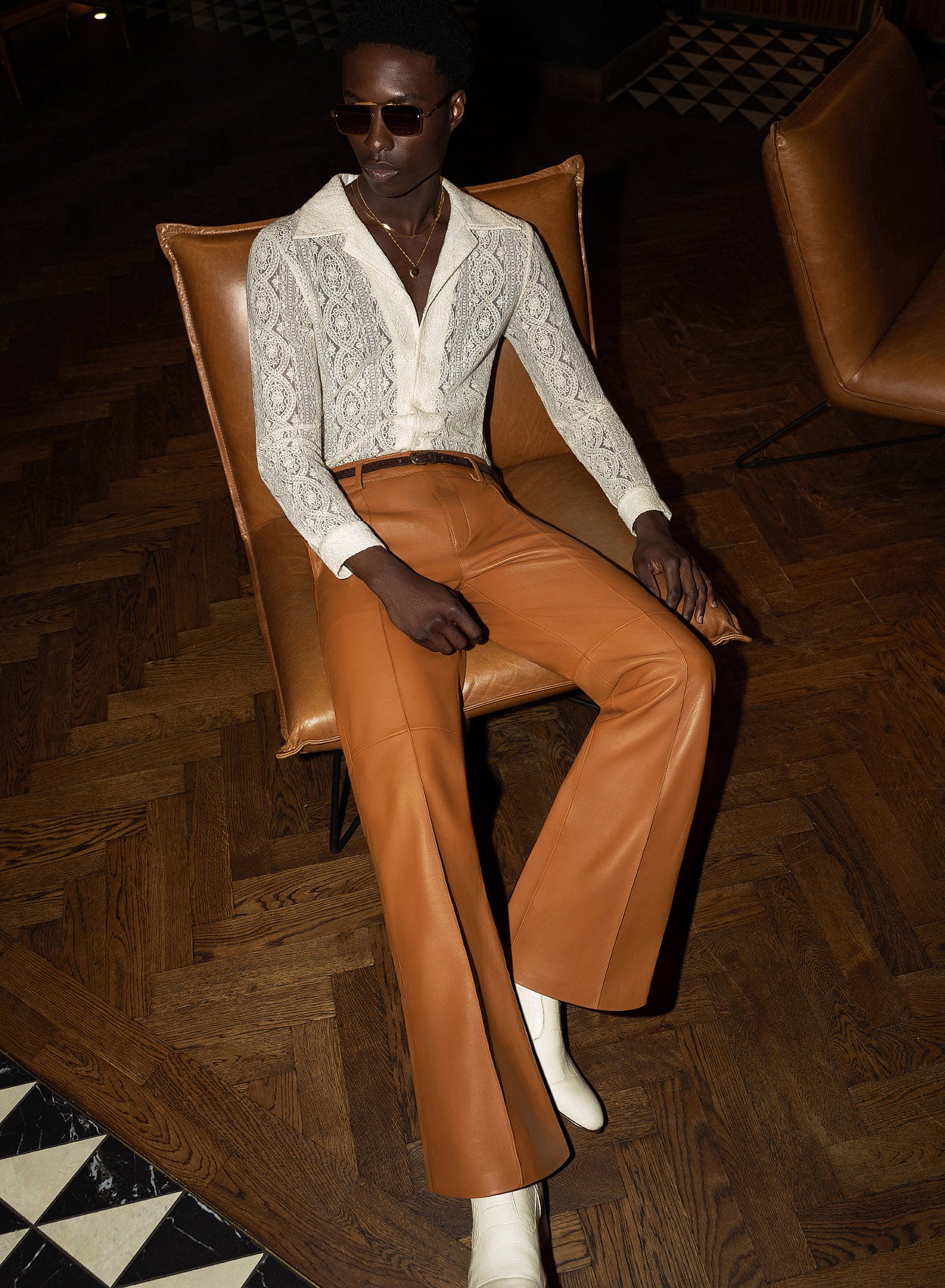 Genuine Lambskin Leather Pants - Brown