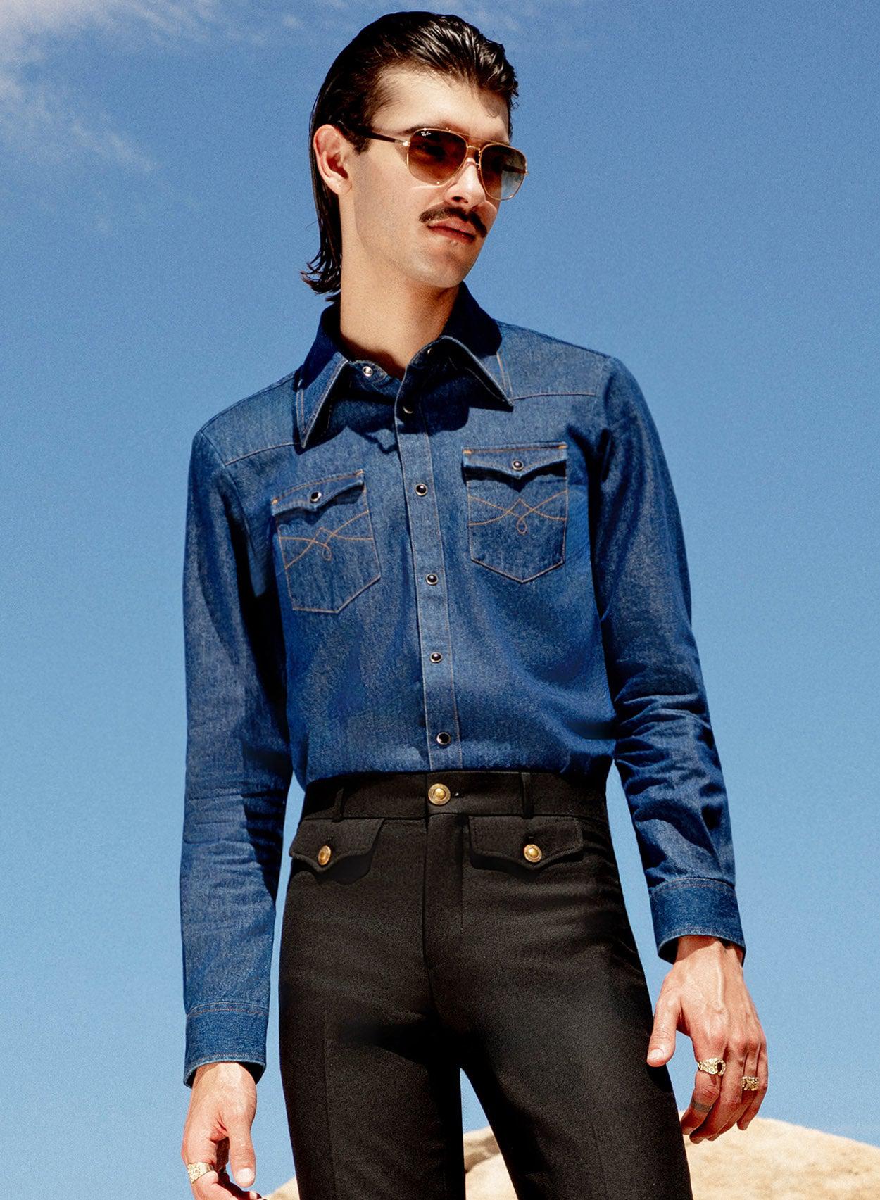 Blue Indigo Denim 70's Western Shirt ‐ Phix