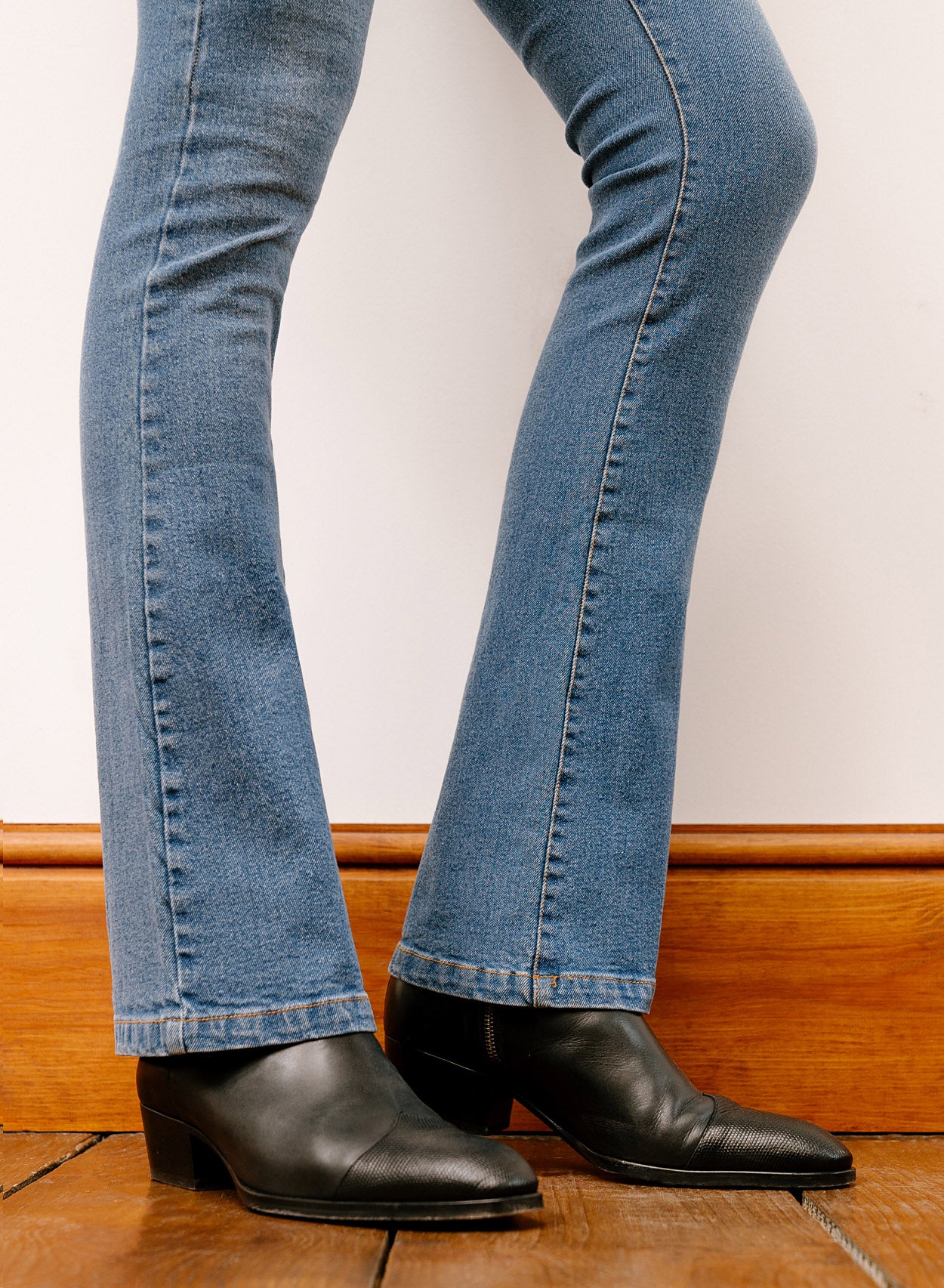 Vintage Fade Denim Flare Front Pocket Jeans