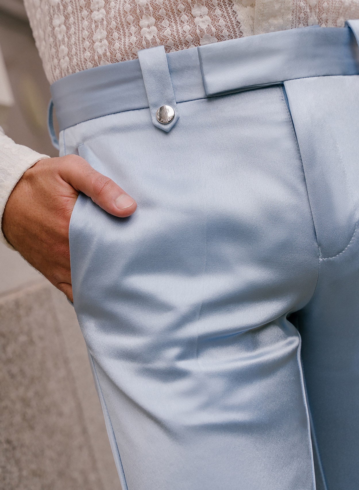 Blue Pin Belt Satin Trouser ‐ Phix